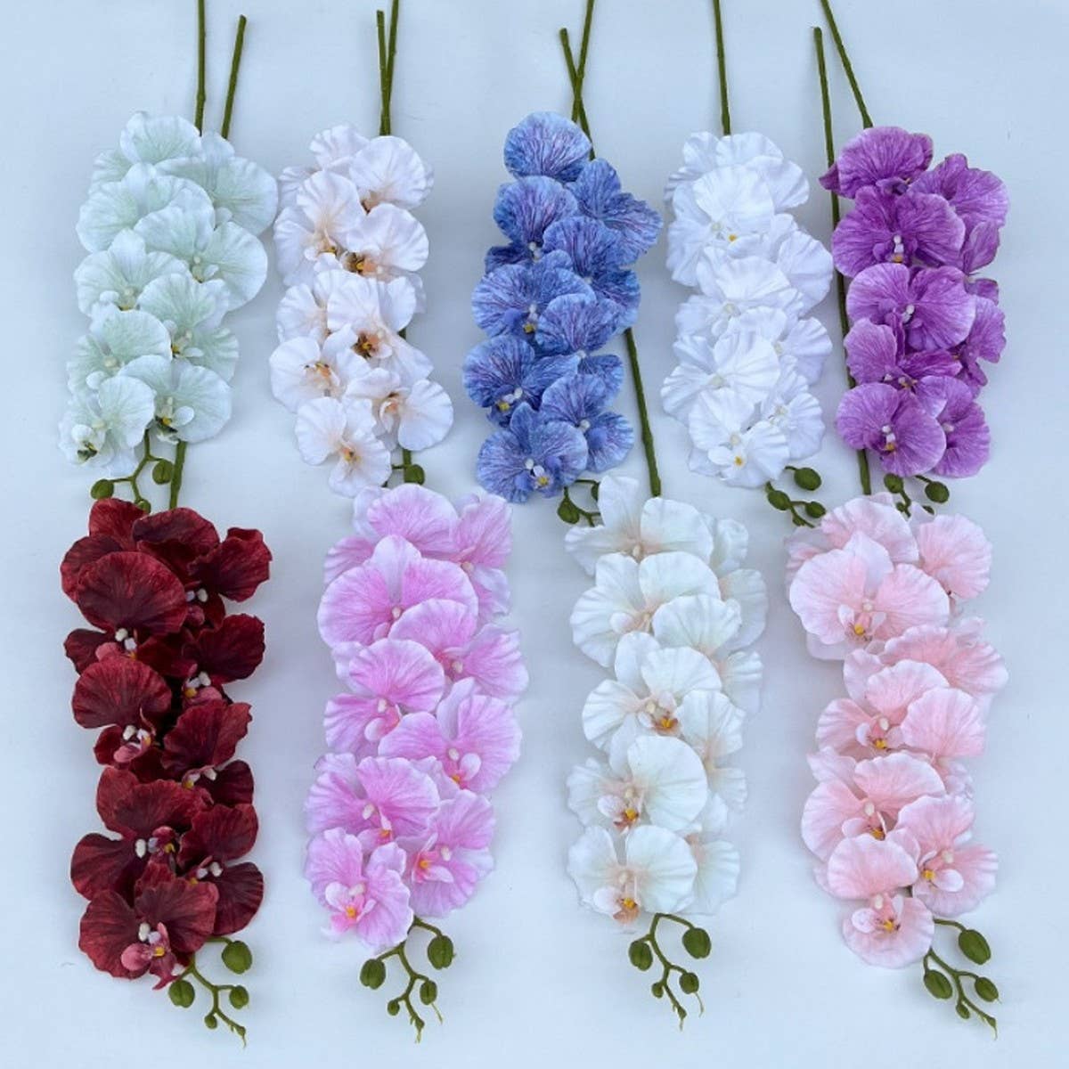 Vintage 9-Head Silk Butterfly Orchid Stem