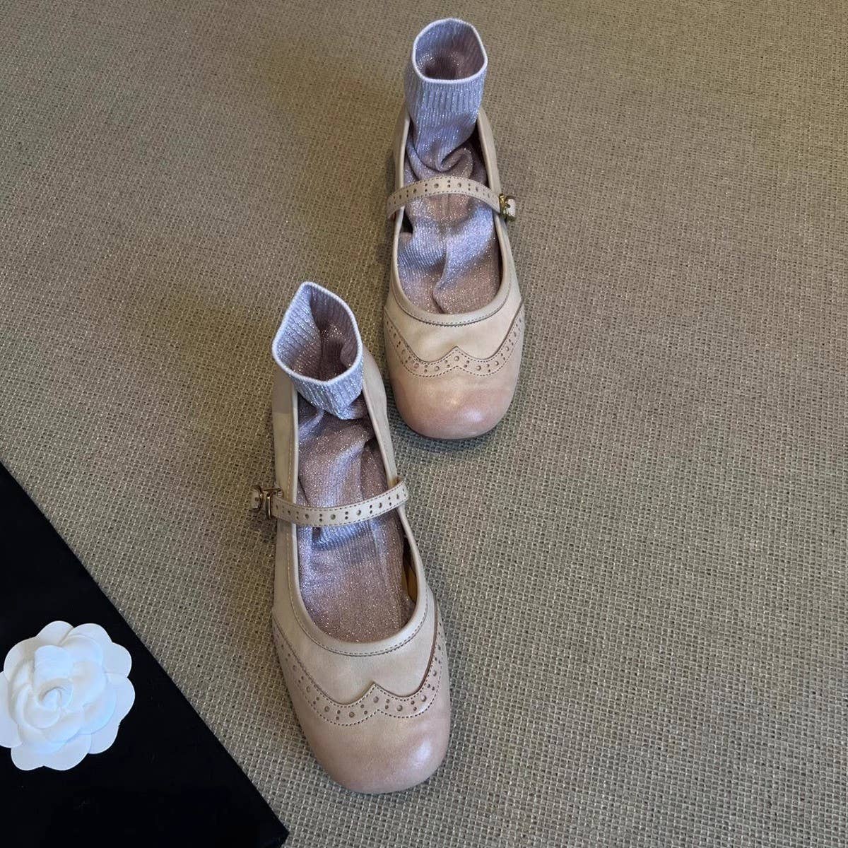 Leather Mary Jane Flats with Strap for Women