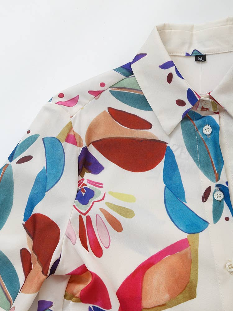 LONG-SLEEVED PRINTED POPLIN SHIRT AND PANTS SUIT