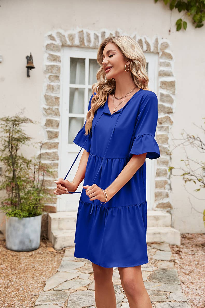 LACE-UP BOHEMIAN MINI DRESS WITH LOTUS SLEEVES