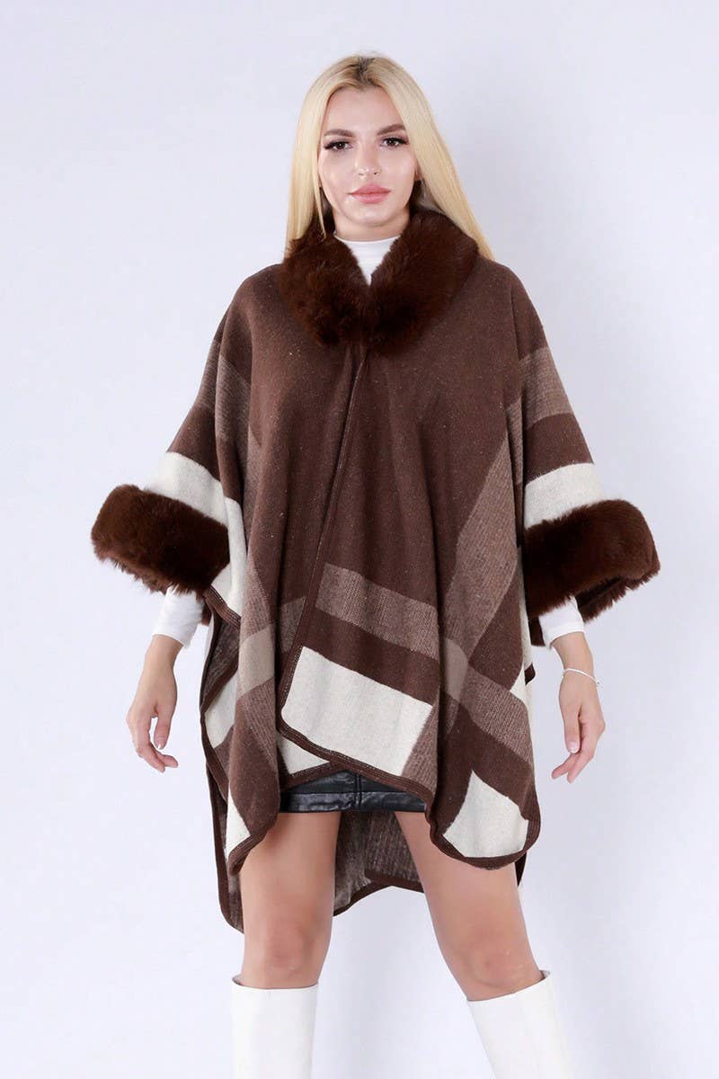 CWOCAL0972_FUR COLLAR HOODED CAPE LOOSE CARDIGAN