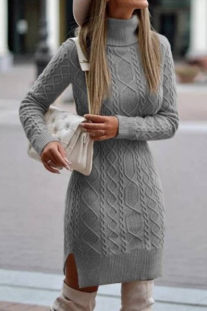 LONG-SLEEVED PULLOVER SWEATER DRESS WITH LAPEL