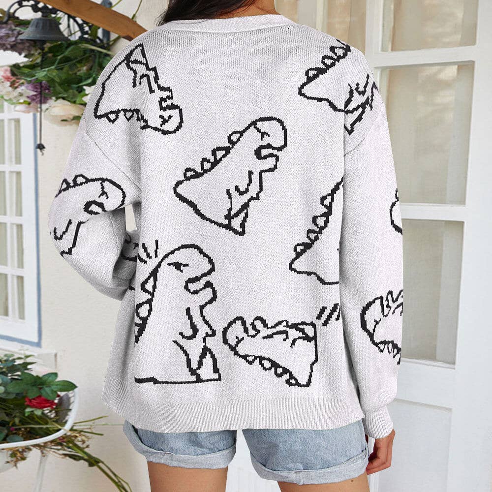 KNIT COAT LOOSE CARTOON DINOSAUR CARDIGAN