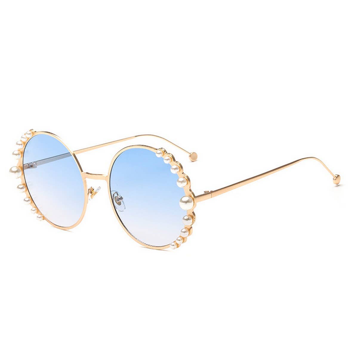Metal Round Frame Pearl Accent Sunglasses Women