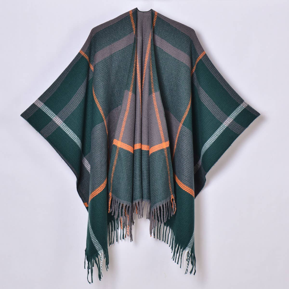 WOMEN THICKENED TASSEL PINSTRIPE SHAWL CAPE