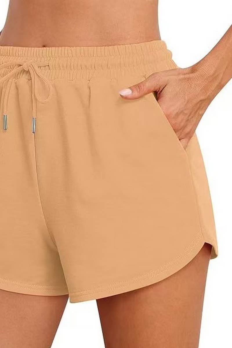 CWBSP0567_SOLID COLOR DRAWSTRING POCKET ATHLETIC SHORTS