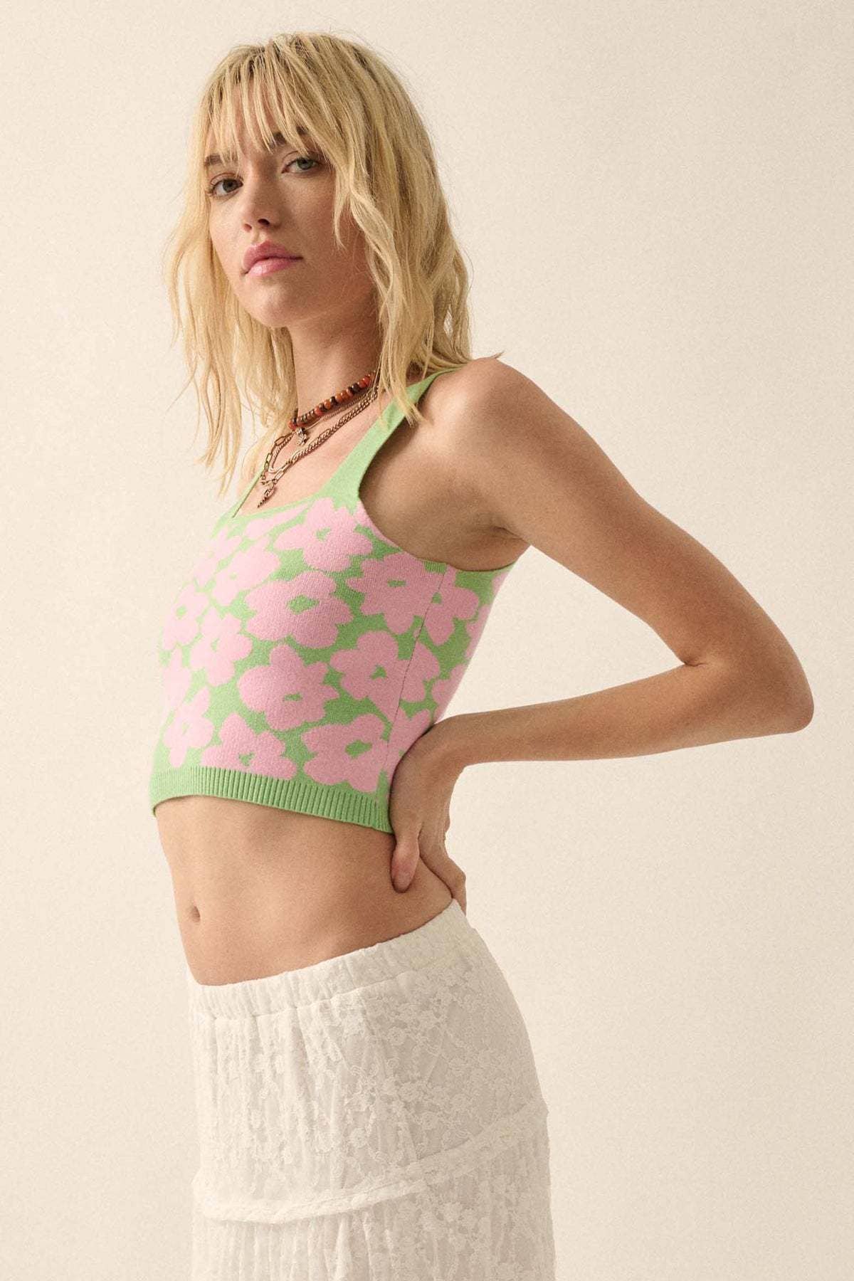Sexy midriff jacquard back knit camisole tank top