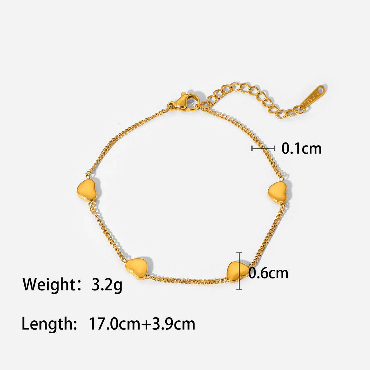 18K Gold Titanium Heart Zircon Bracelet, Luxury_CWAJE4718