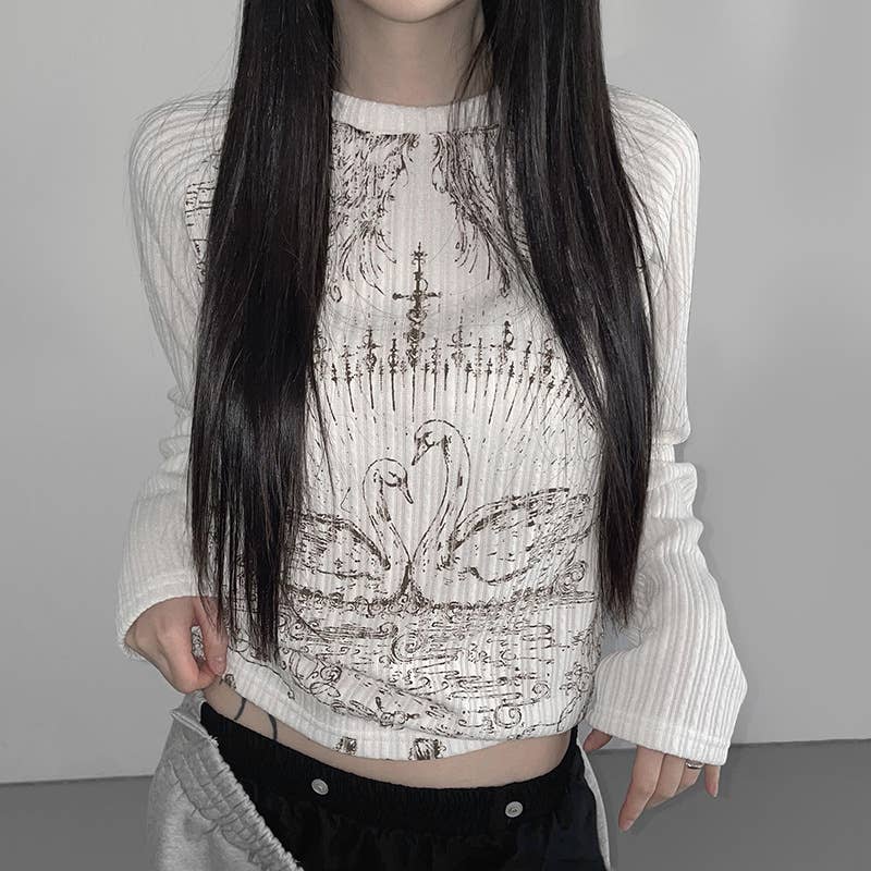 VINTAGE PERSONALITY PRINT ROTATOR SLEEVES T-SHIRT