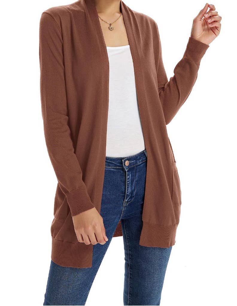SIMPLE LONG CARDIGAN WITH POCKET IN SOLID COLOR