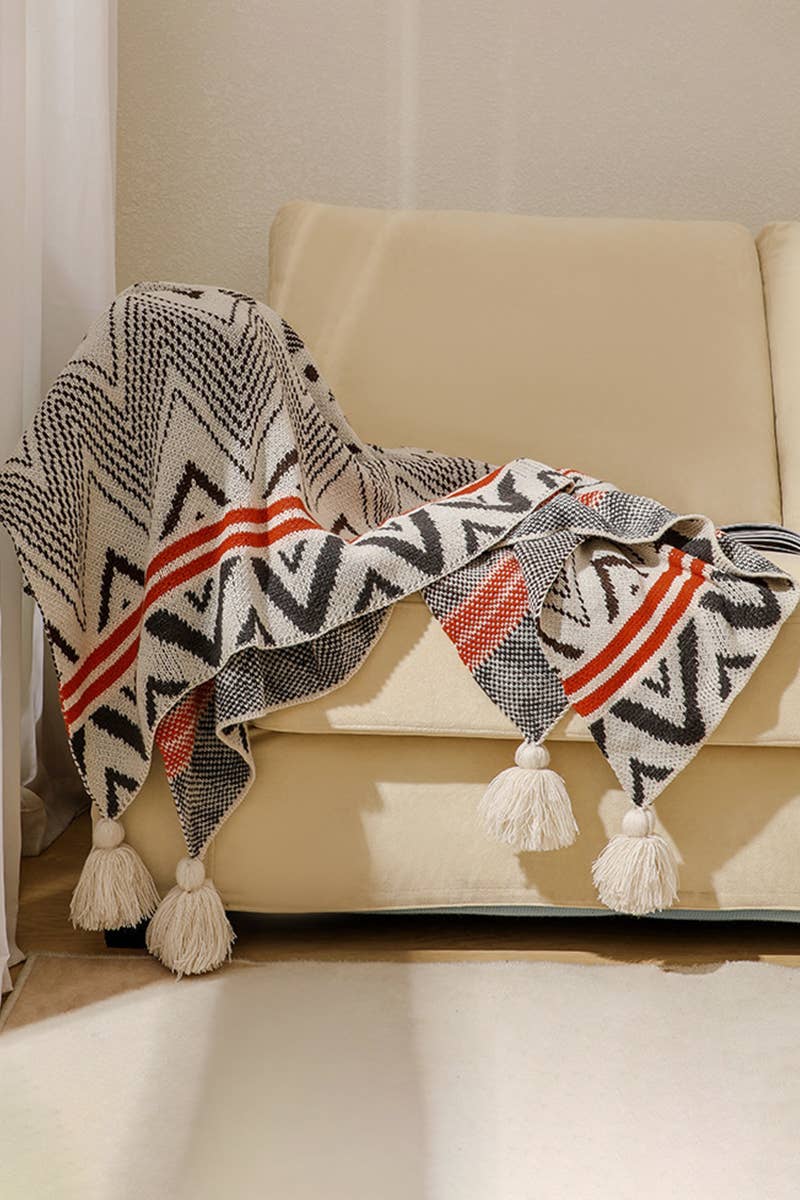 SOFT COZY KNIT SOFA BLANKET FRINGED SHAWL_CWASC0155
