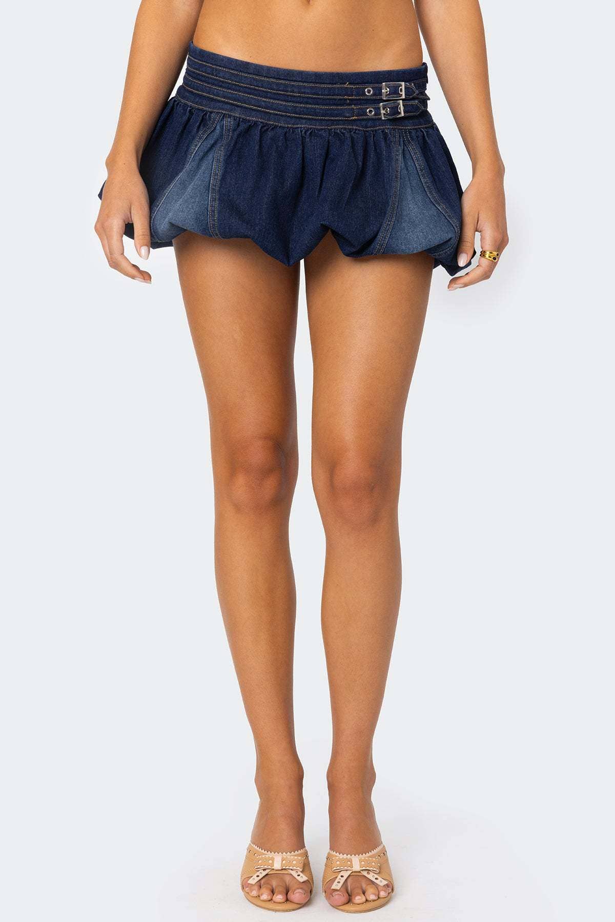 Unique denim low-waist flared skirt
