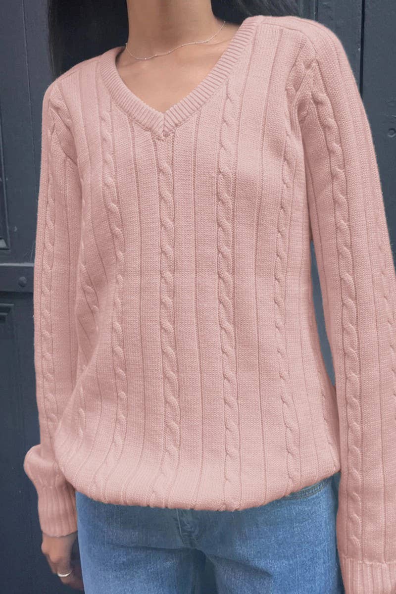 CWOSWL07522_V-NECK CASUAL LONG SLEEVE KNIT SWEATER