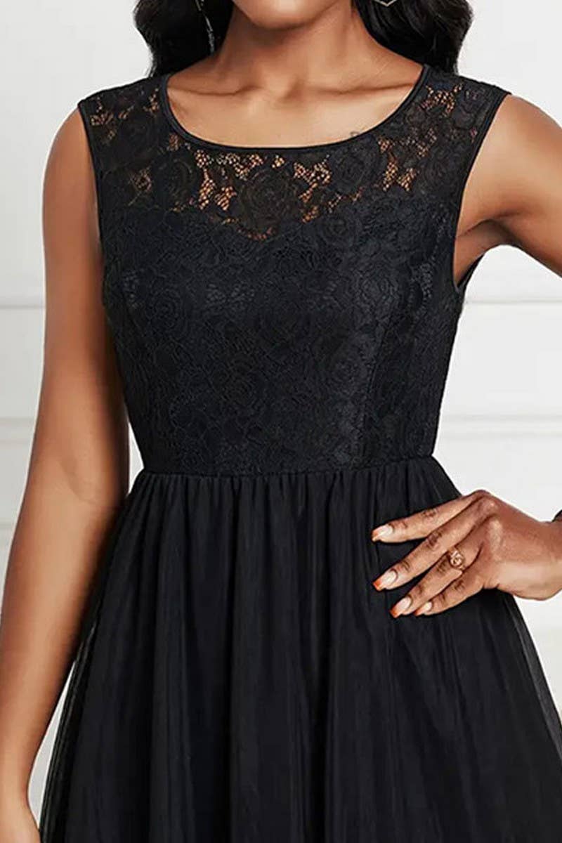 CWDSD7644_SPRING AND SUMMER LACE MESH SPLICING DRESS