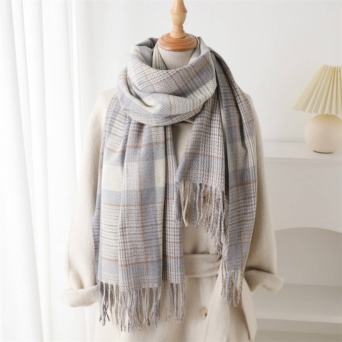 Plaid fringe scarf winter warm shawl_CWASC2778