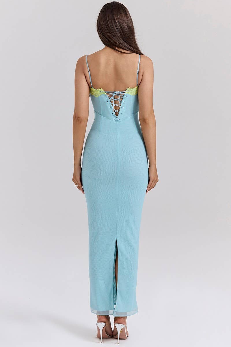 CWDMD5609_LACE TRIM STRAPLESS SEXY VACATION MAXI DRESS
