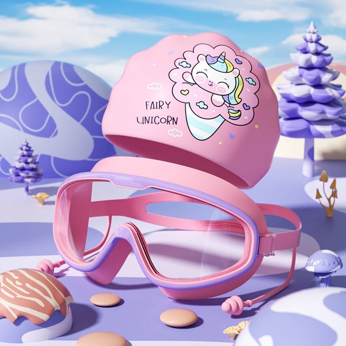 Kids Swim Goggles & Cap Set ? HD Large Frame