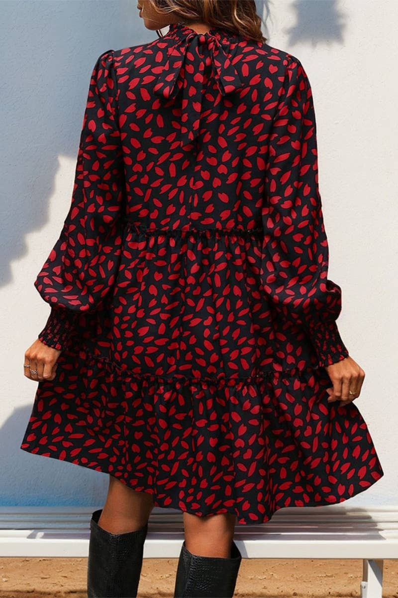 CWDSD6519_CHOKER LONG SLEEVE LEOPARD PRINT WAIST DRESS