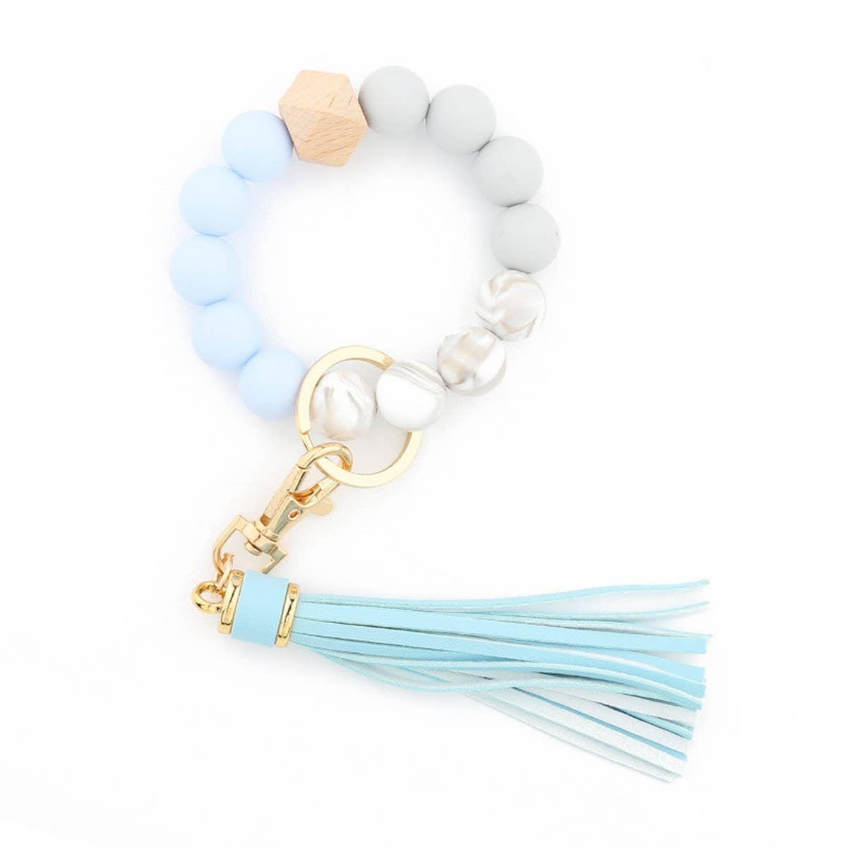 Tassel Wood & Silicone Bead Bracelet Keychain