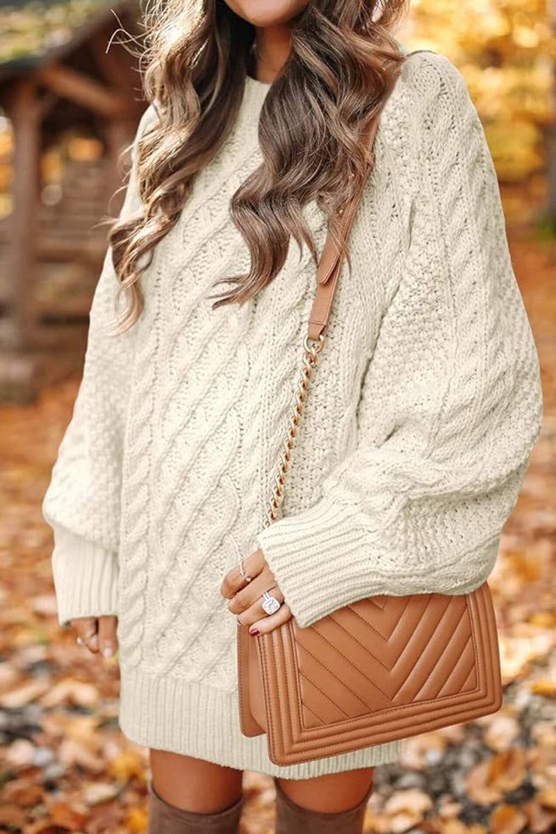 CWOSWL07630_SOLID ROUND NECK LOOSE MIDI KNIT SWEATER