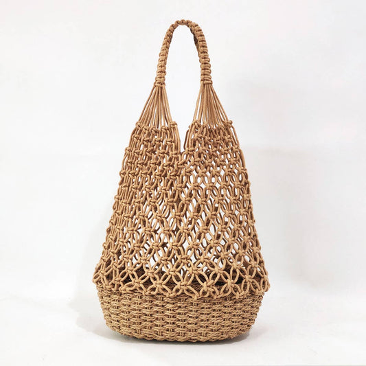 RETRO HOLLOW COTTON ROPE WOVEN BUCKET BAG_CWAB1969