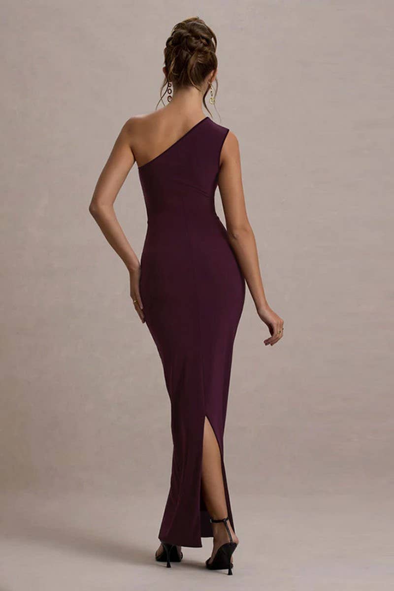 CWDMD5048_OFF-SHOULDER RUCHED BODYCON GOWN DRESS