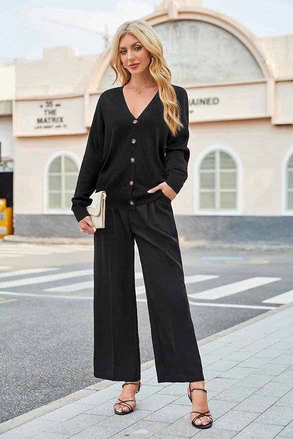 SIMPLE V-NECK SINGLE BREASTED THIN CARDIGAN