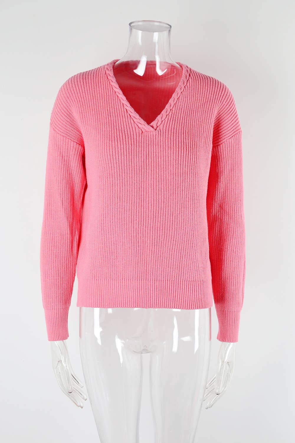 V-NECK TWIST SLIM SOLID COLOR SWEATER PULLOVER