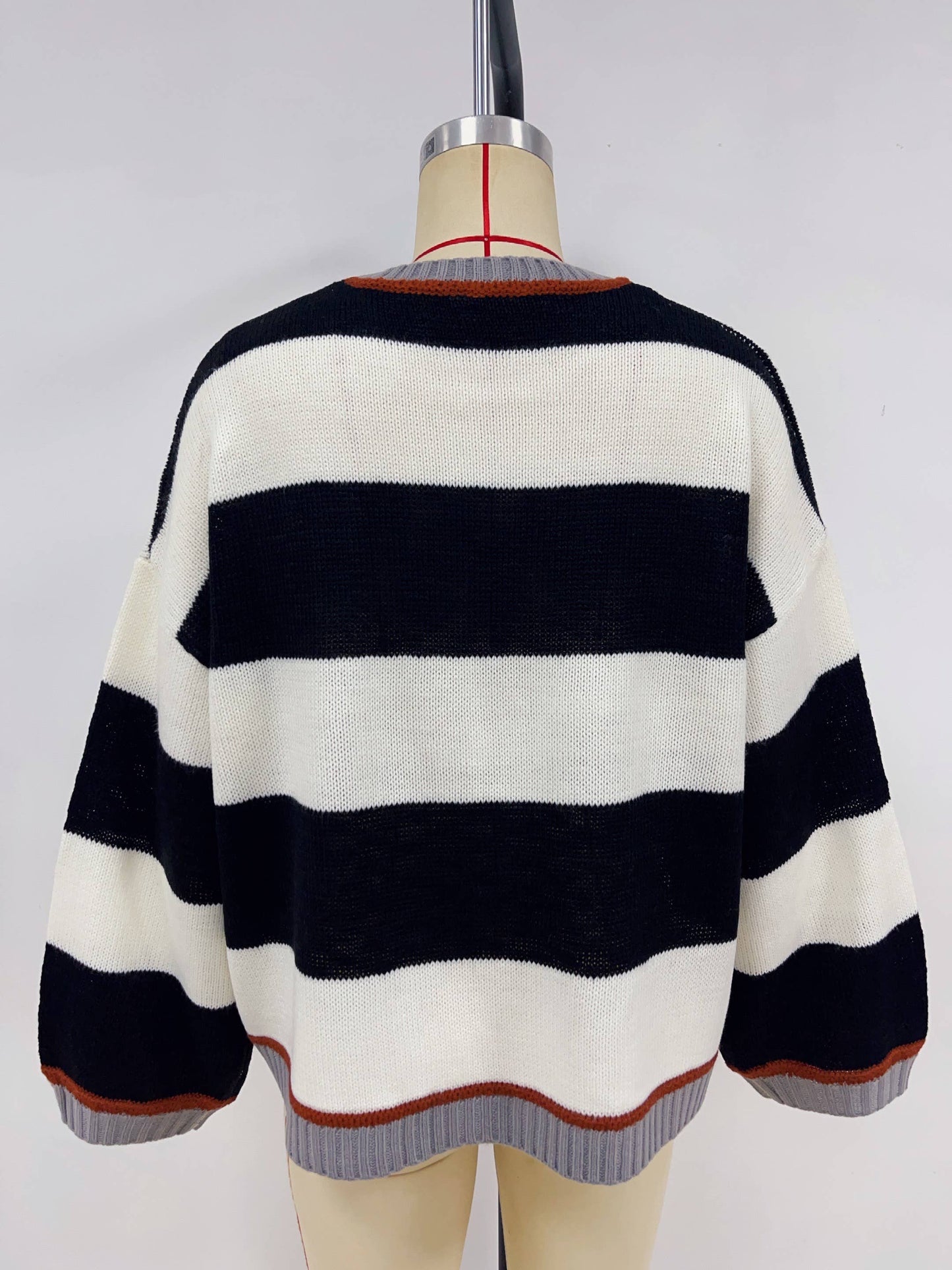 Knitted loose color-blocking striped sweater