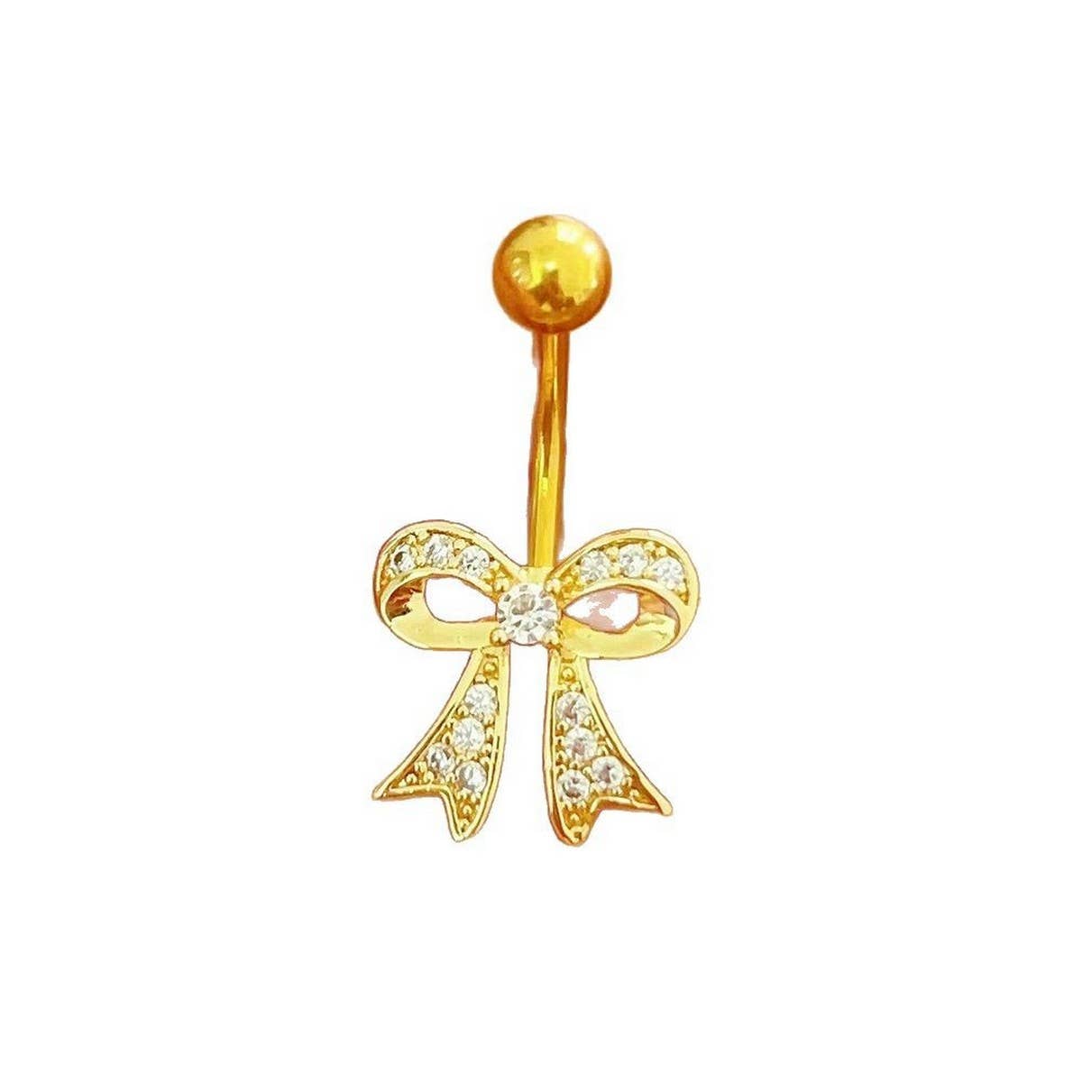 Stainless Steel CZ Bow Belly Ring Navel Piercing_CWMM9316