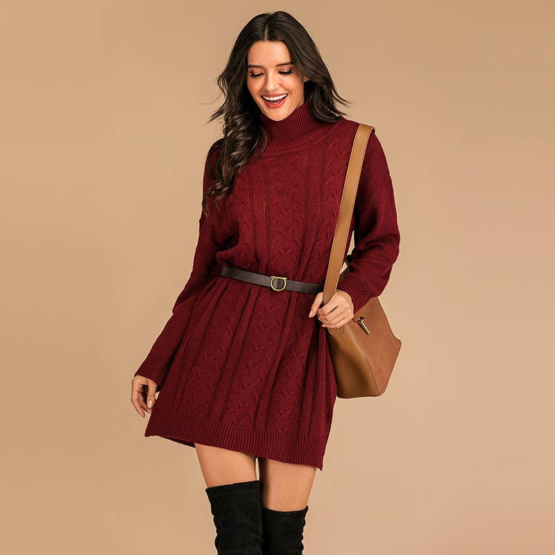 MID-LENGTH CASUAL KNIT SKIRT WITH LOOSE HIGH NECK