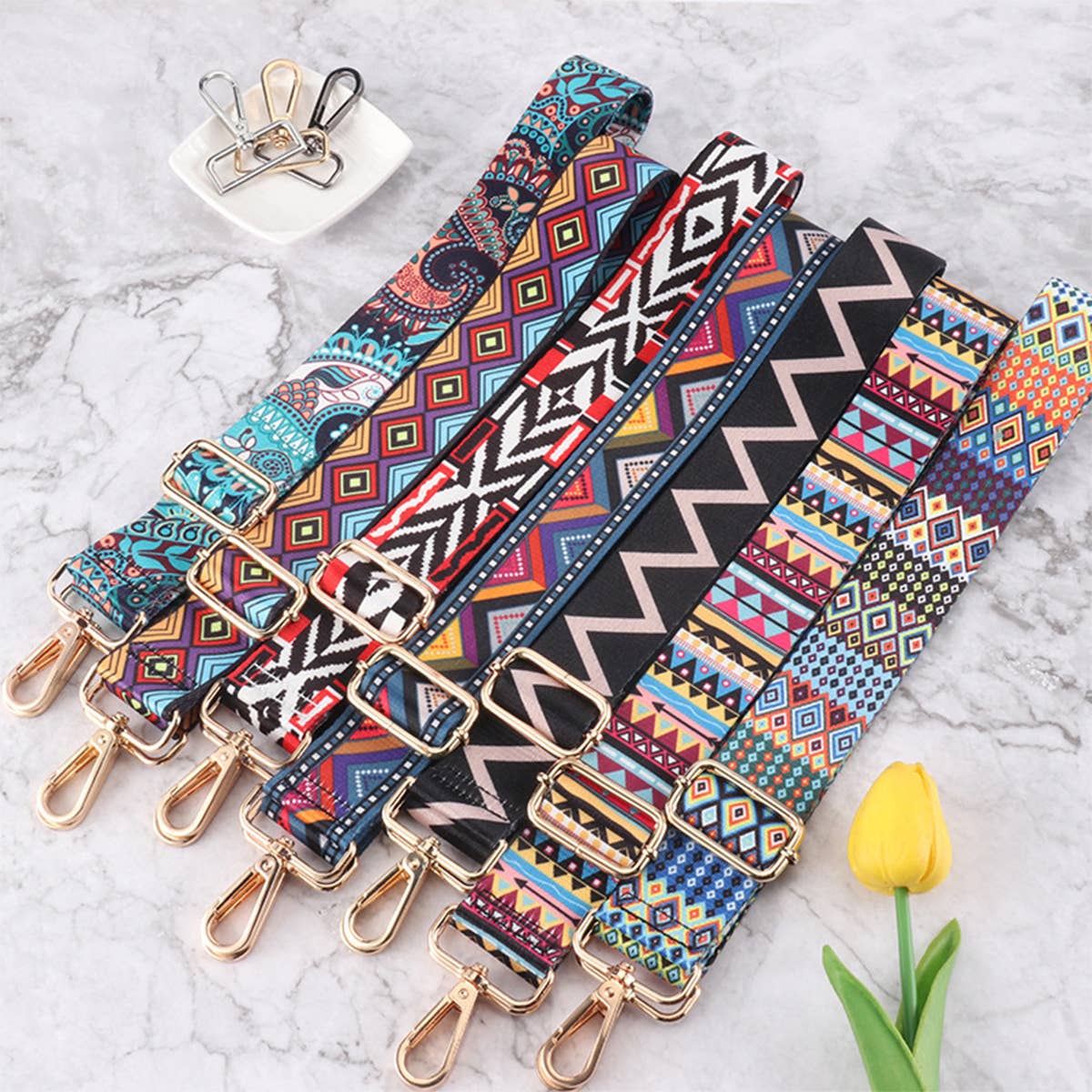 WOMEN COLOR GEOMETRIC STRIPES ADJUSTABLE BAG STRAP