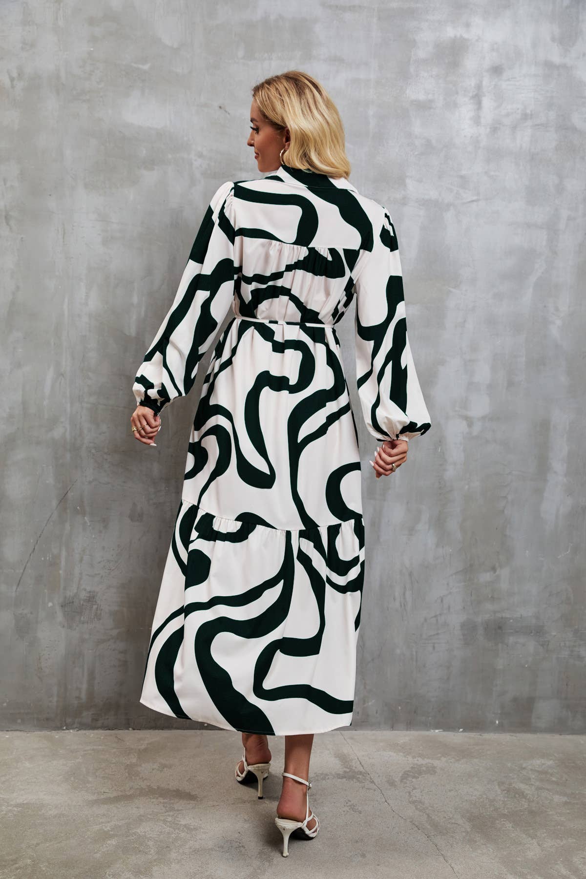 LACE-UP SHIRT DRESS WITH FASHION PRINT TEMPERAMENT