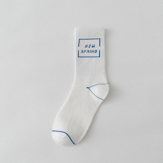 COTTON BREATHABLE LETTER SPORTS MID-CALF SOCKS