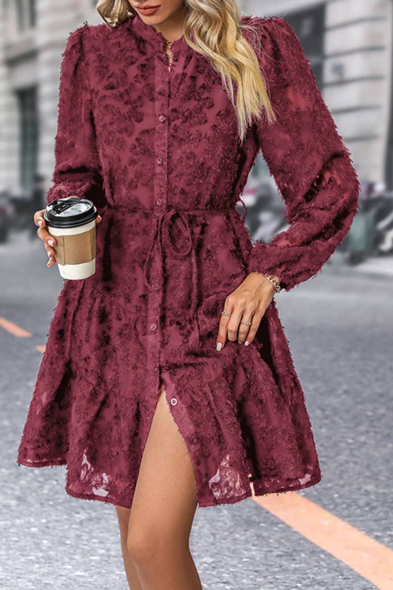 CWDSD6524_SPRING AUTUMN PERSPECTIVE LONG-SLEEVED DRESS