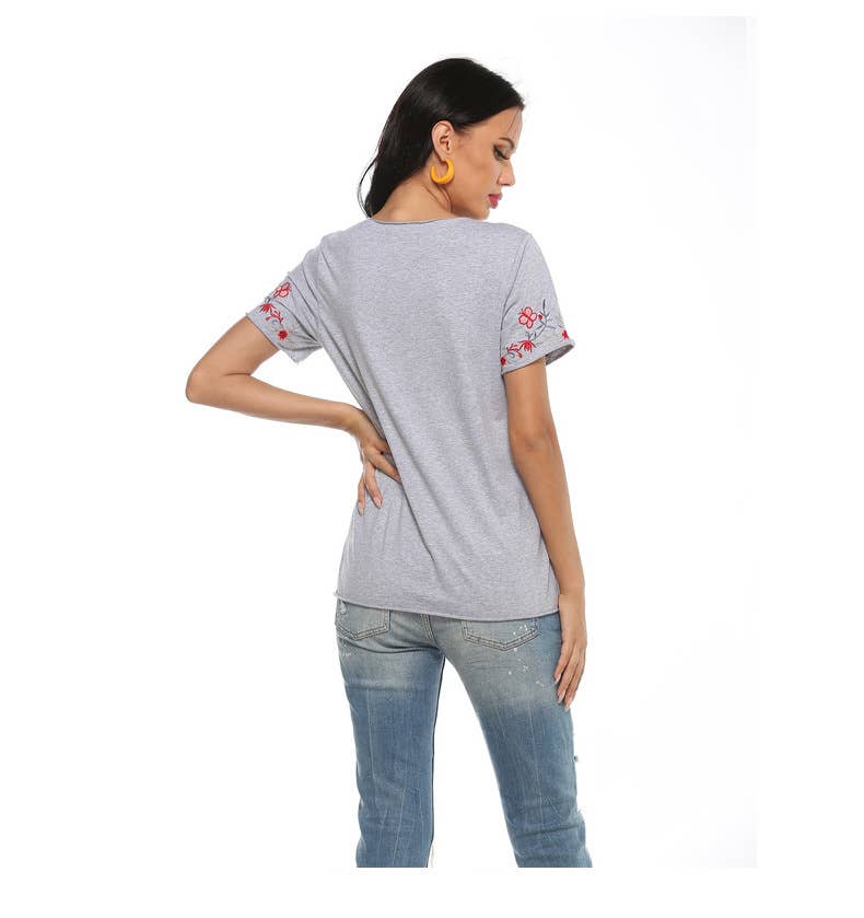 V-NECK FLORAL EMBROIDERED BLOUSE