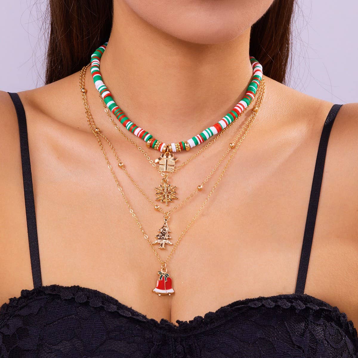 CWAJE2517_CHRISTMAS BEADED MULTI-LAYER NECKLACE