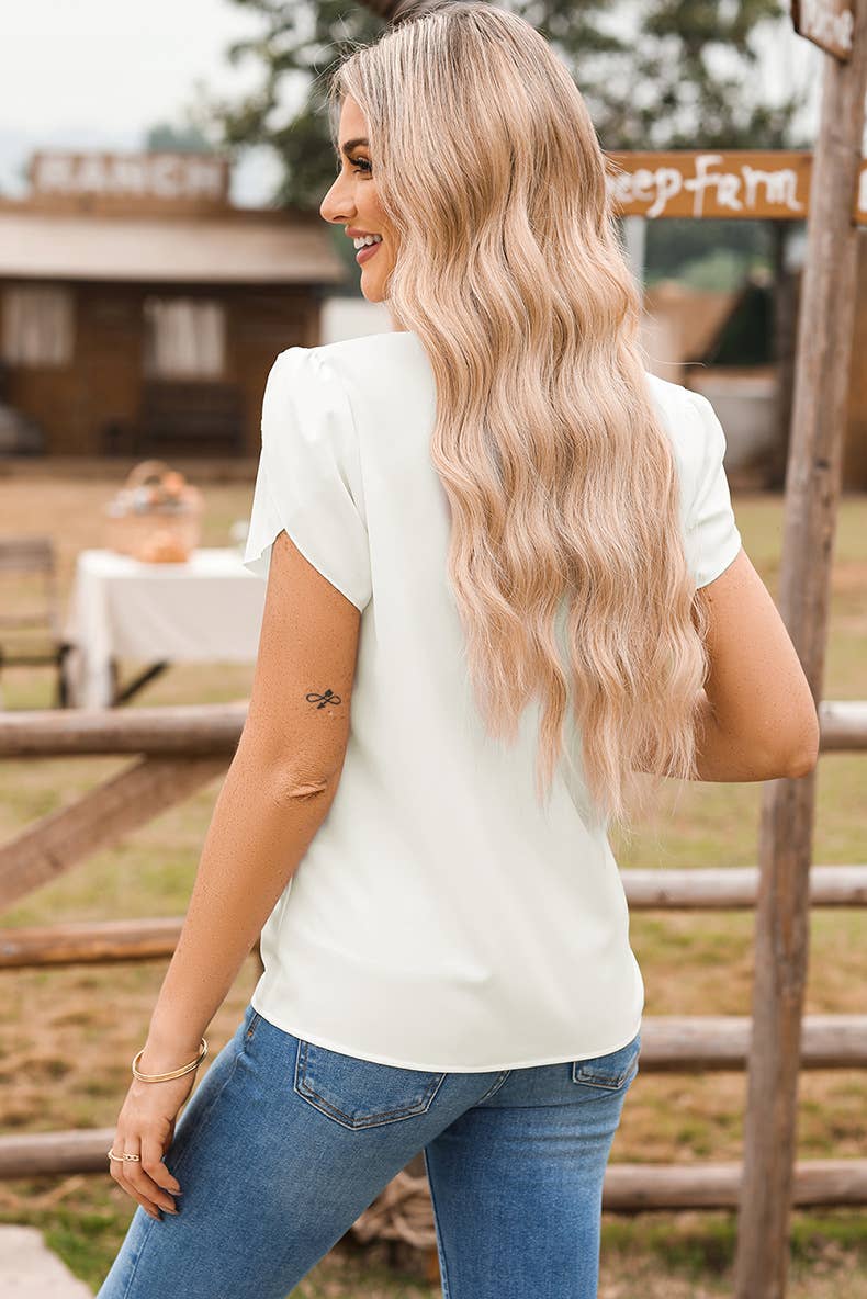 V-neck chiffon body-hugging solid color pullover