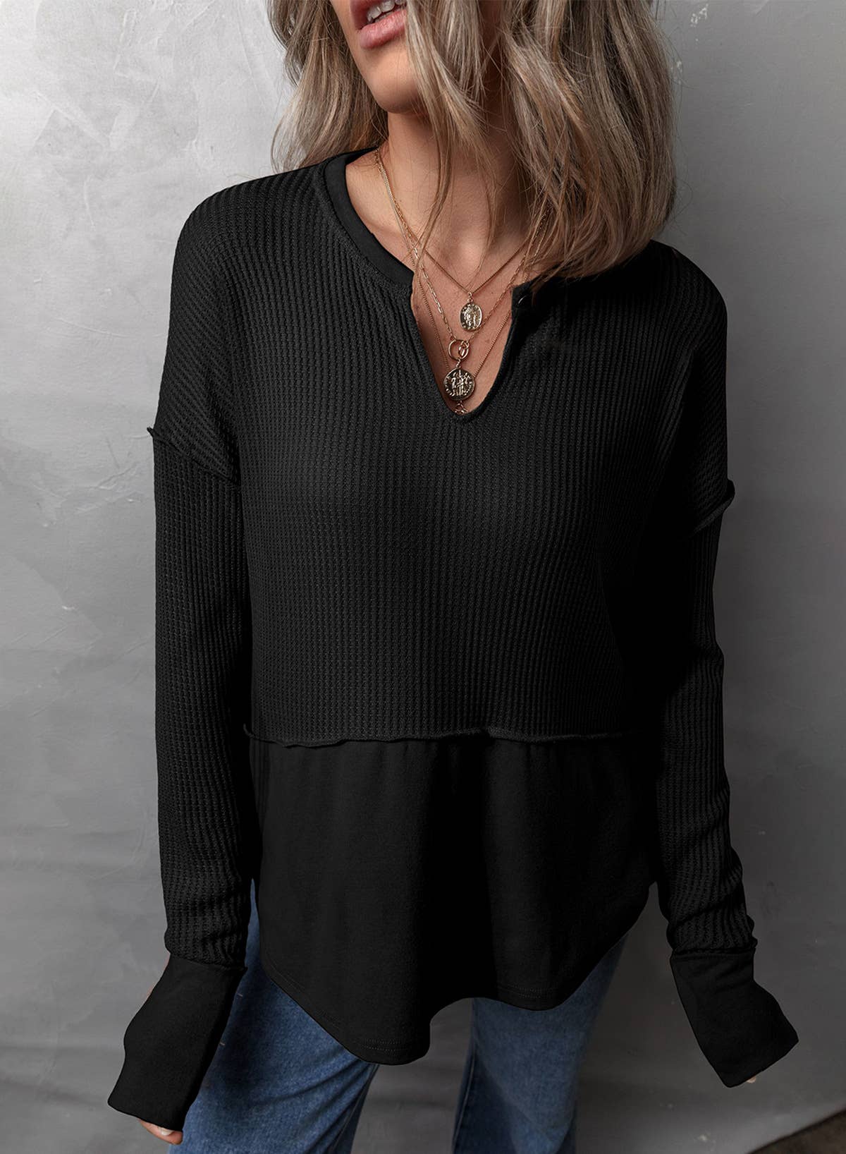 SOLID COLOR LONG SLEEVE SOLID COLOR LOOSE HOODIE