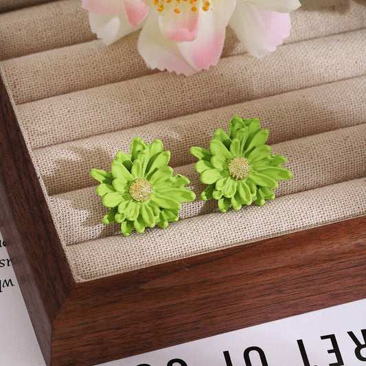 Spray-painted three-dimensional floral earrings