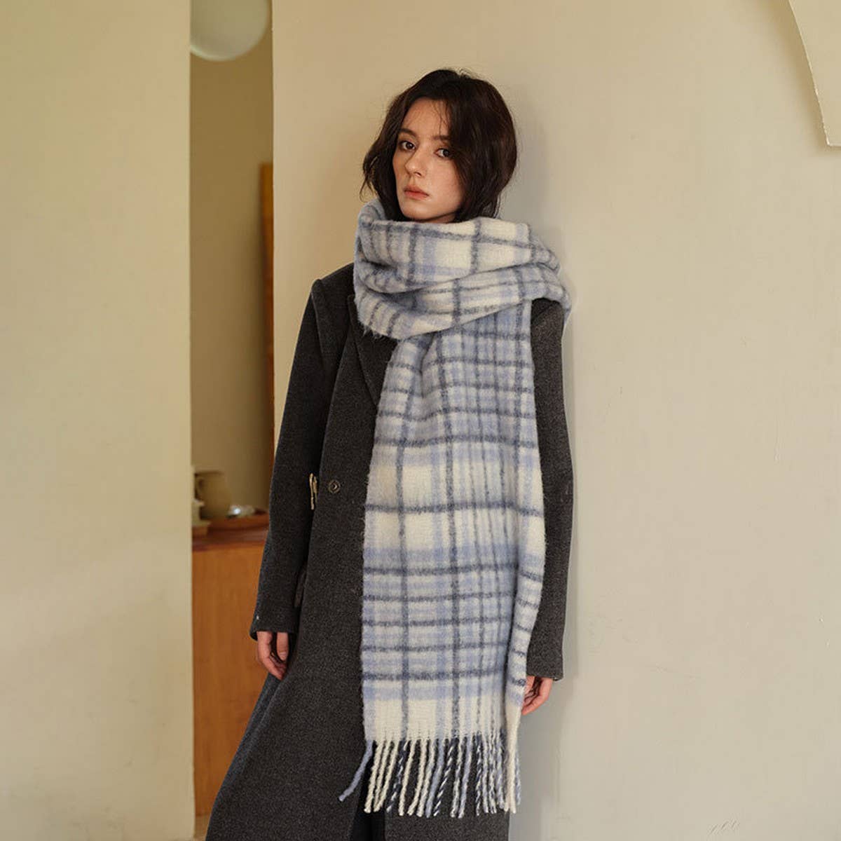 Colorblock Plaid Wool Blend Scarf ? Unisex Wrap