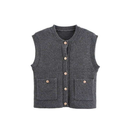 FASHION CASUAL SOLID COLOR FLAT KNIT TYPE VEST