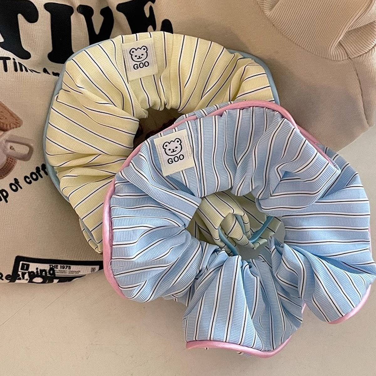 CREAM CONTRAST STRIPED HAIR TIE_CWAHA1077