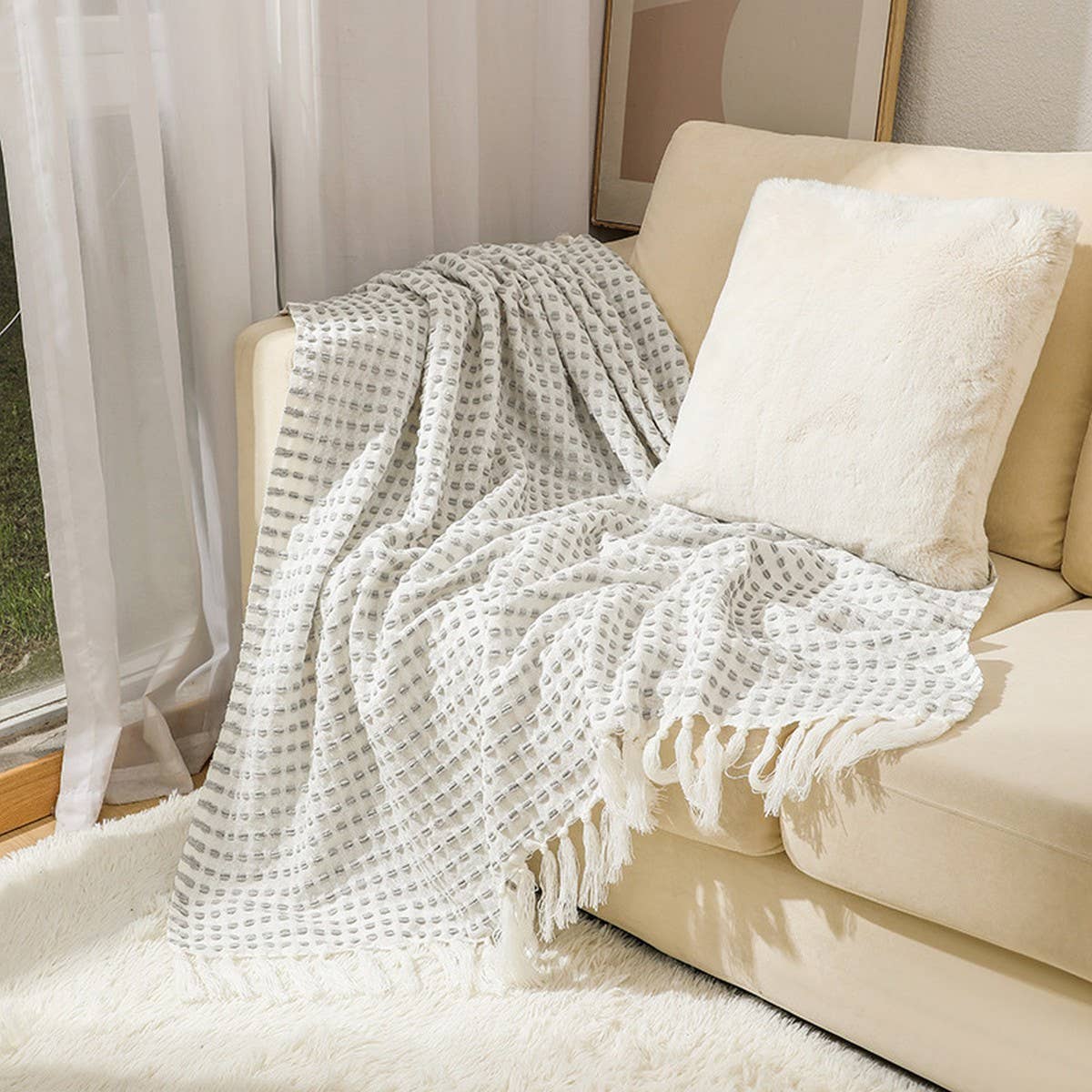 LIGHTWEIGHT COZY BRAIDED STRIPED THROW