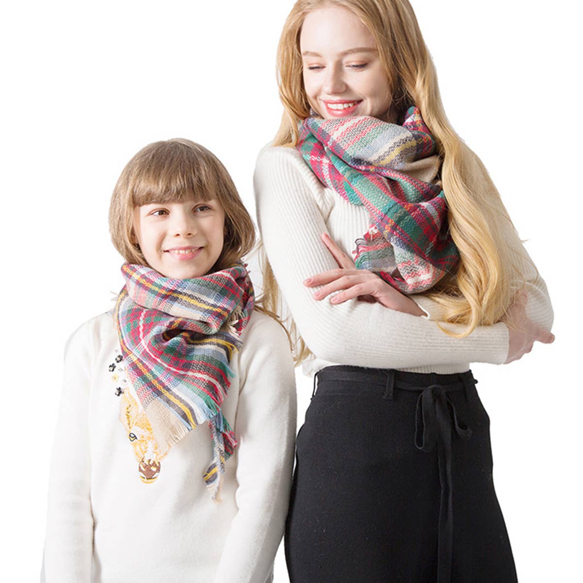 Rainbow Plaid Scarf ??Triangle Winter Shawl_CWASC0116