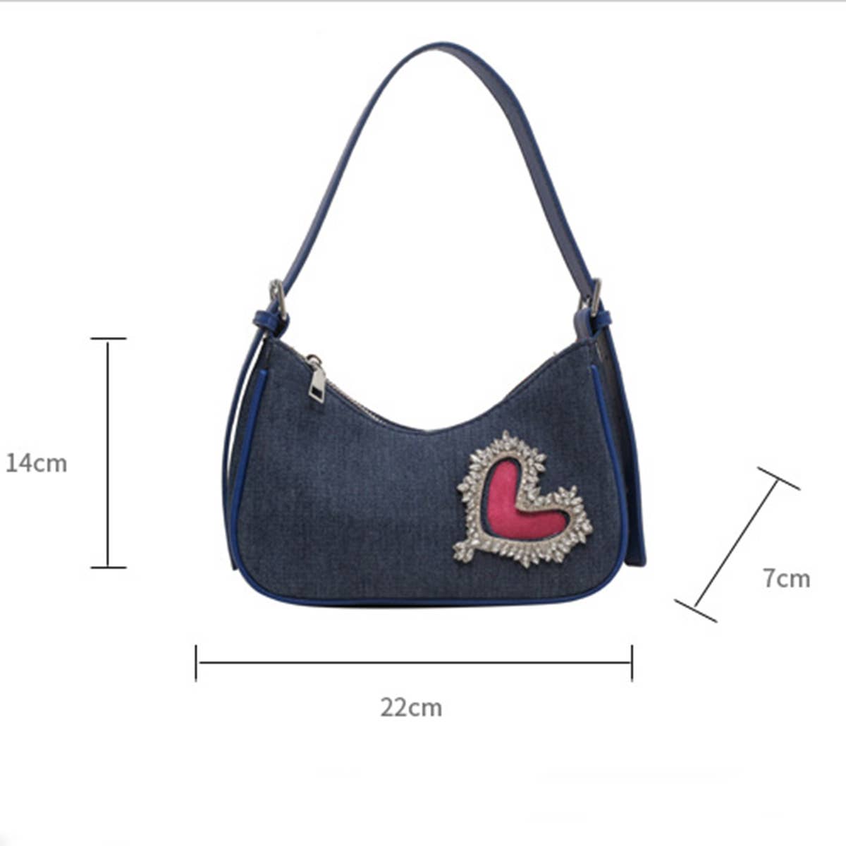 WOMEN HEART RHINESTONE ARMPIT BAG_CWAB1593