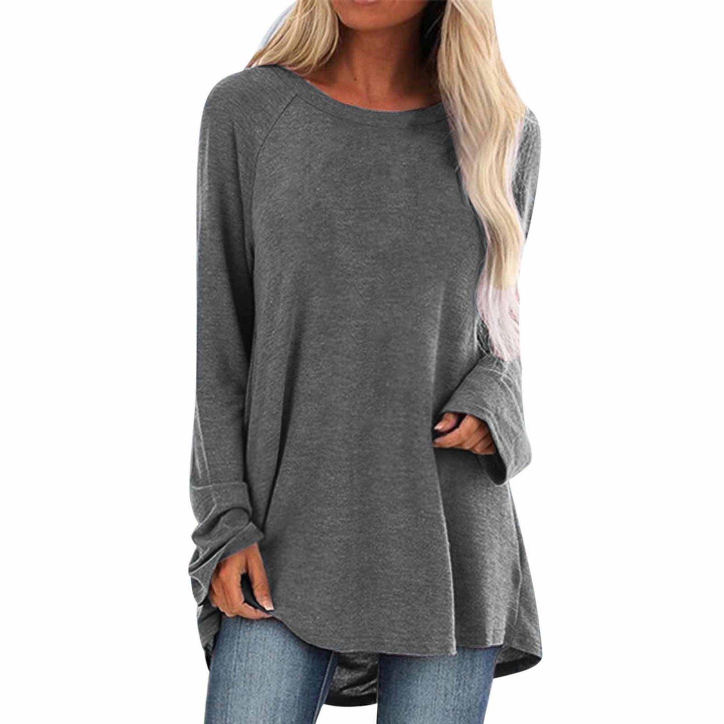 SOLID COLOR LOOSE LONG LONG-SLEEVED T-SHIRT
