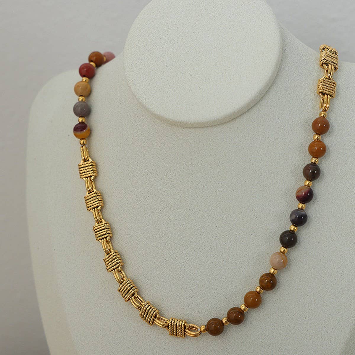 NATURAL STONE AGATE TITANIUM STEEL NECKLACE