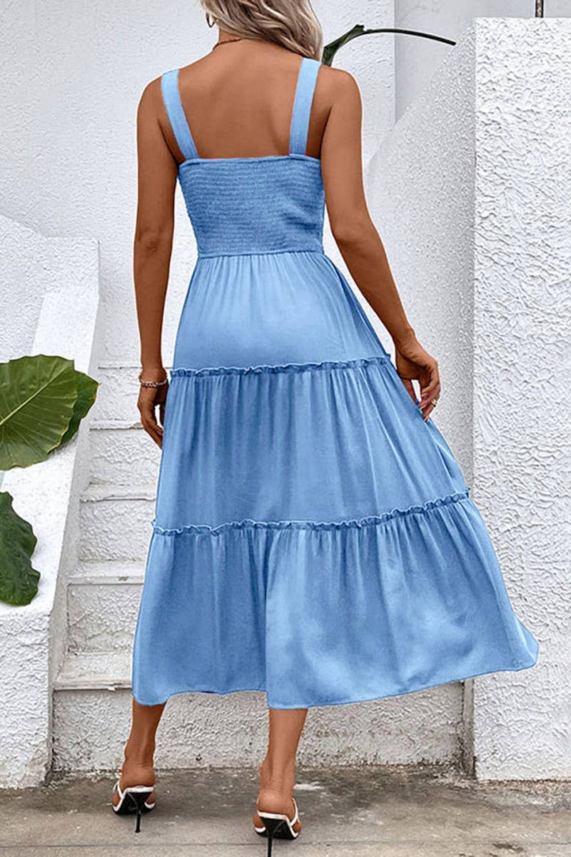 CWDMD4874_SOLID COLOR SQUARE NECK SUSPENDER DRESS