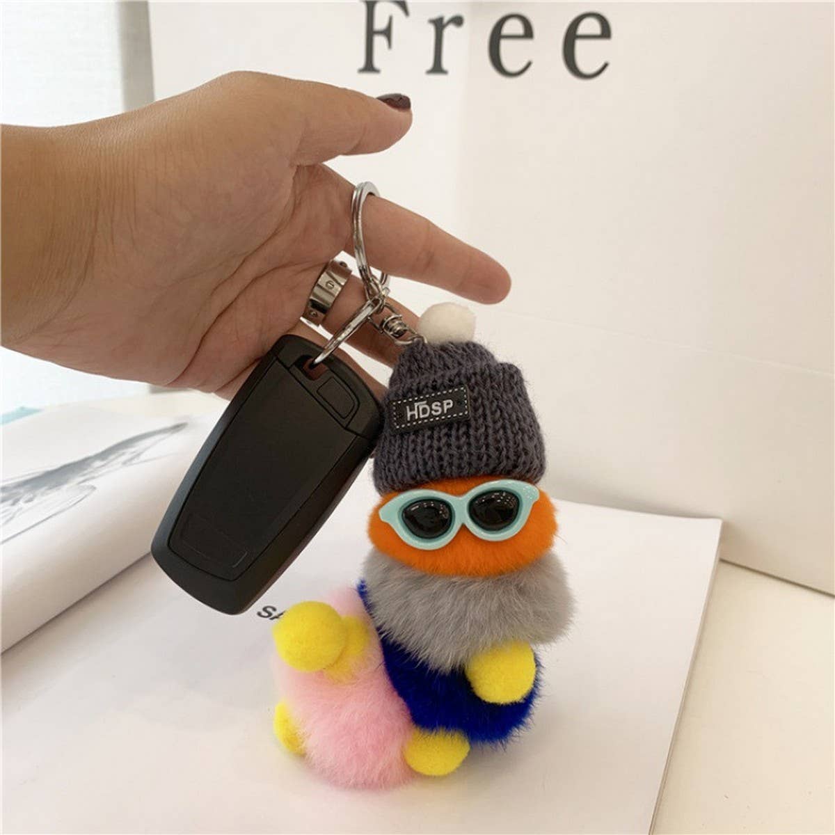 CATERPILLAR BAG PENDANT CUTE PLUSH CAR KEYCHAIN_CWMM2584